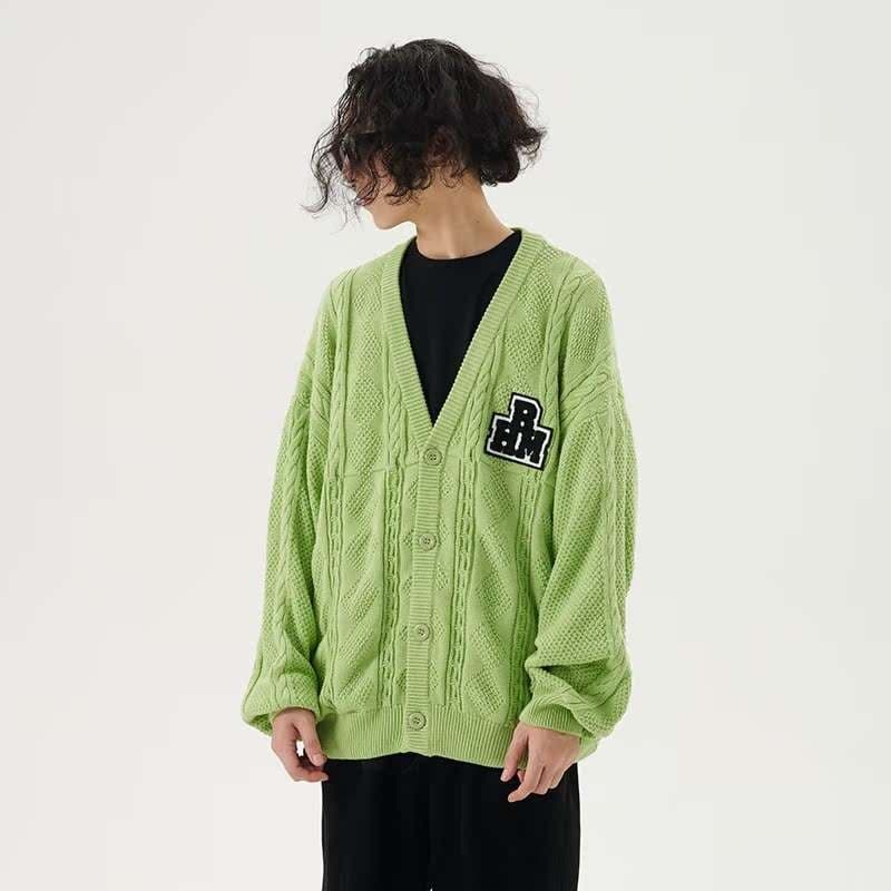 ストリートファッション オーバーサイズパッチ付きカーディガン