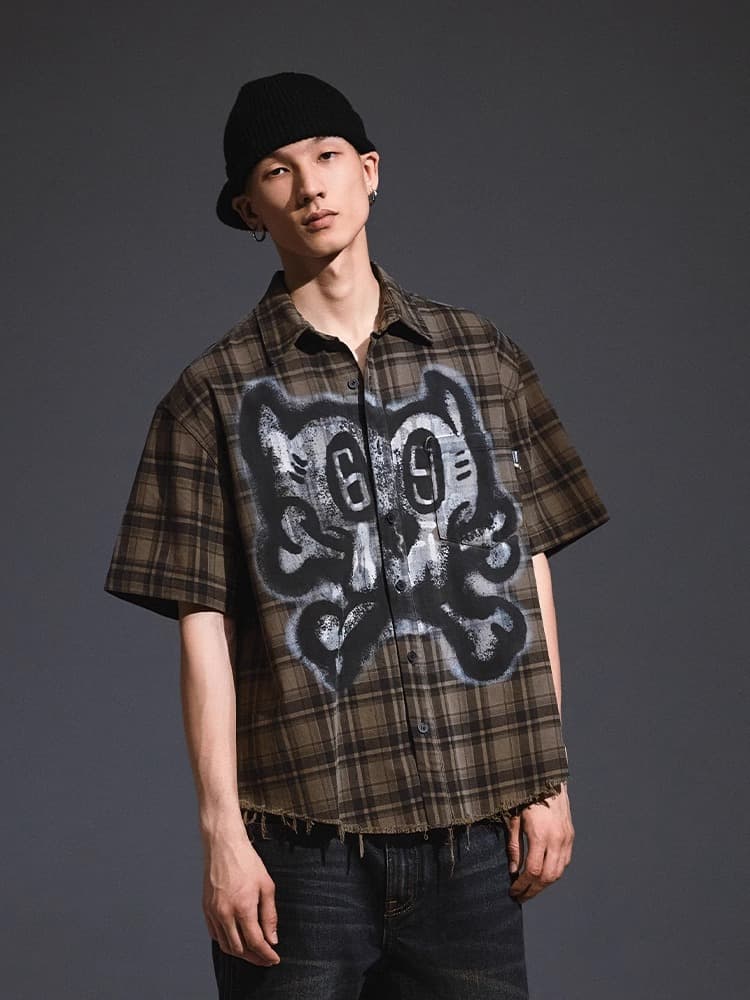 ストリートファッション グラフィティーチェックシャツ