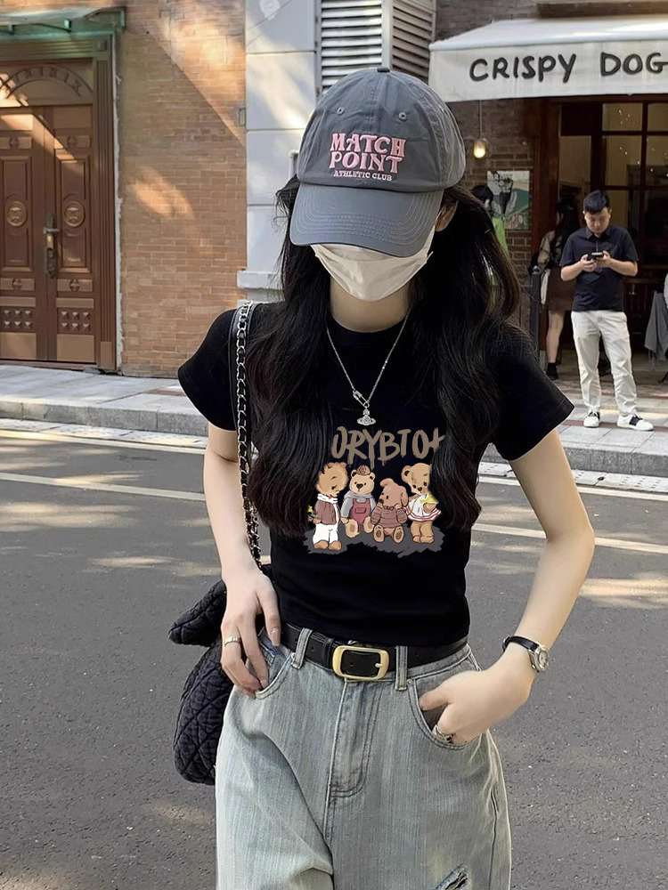 ストリートファッション ストリートアートプリント半袖Tシャツ