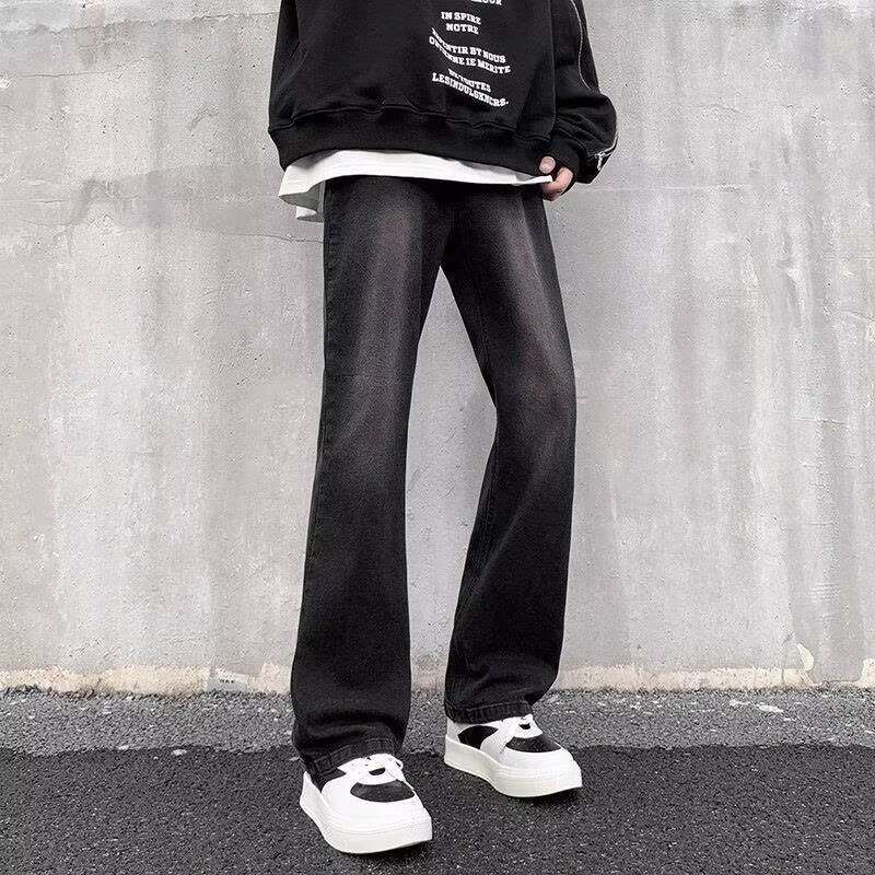 ストリートファッション ゆったりストレートデニムパンツ