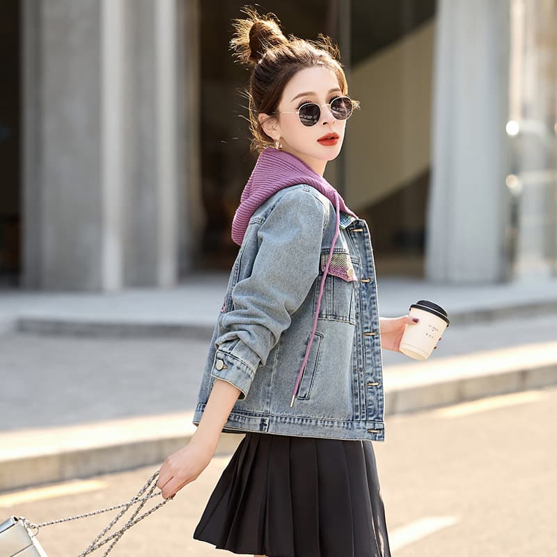 ストリートファッション クラシック胸ポケット付きデニムジャケット