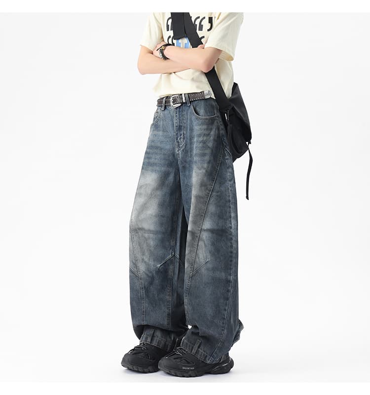 ストリートファッション ゆったりバルーンデニムパンツ