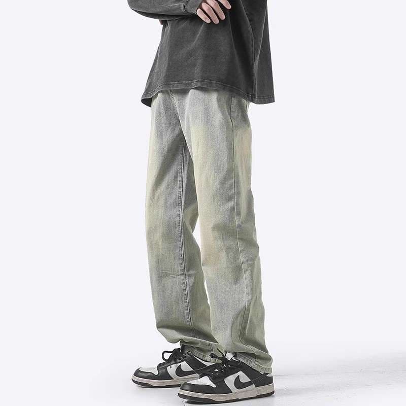 ストリートファッション ゆったりストレートデニムパンツ