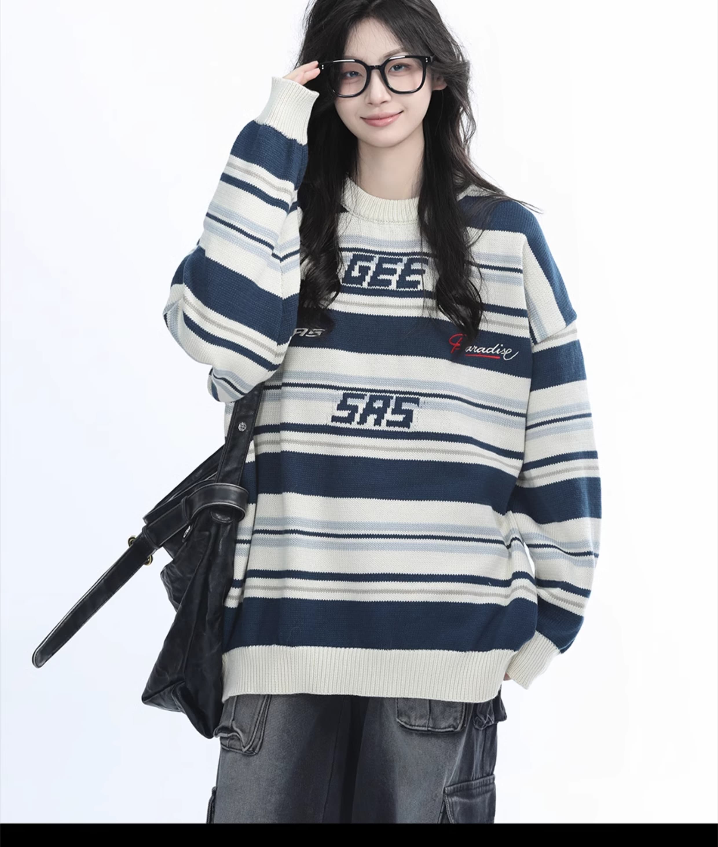 ストリートファッション ストリートファッション ルーズシルエット ボーダーニット