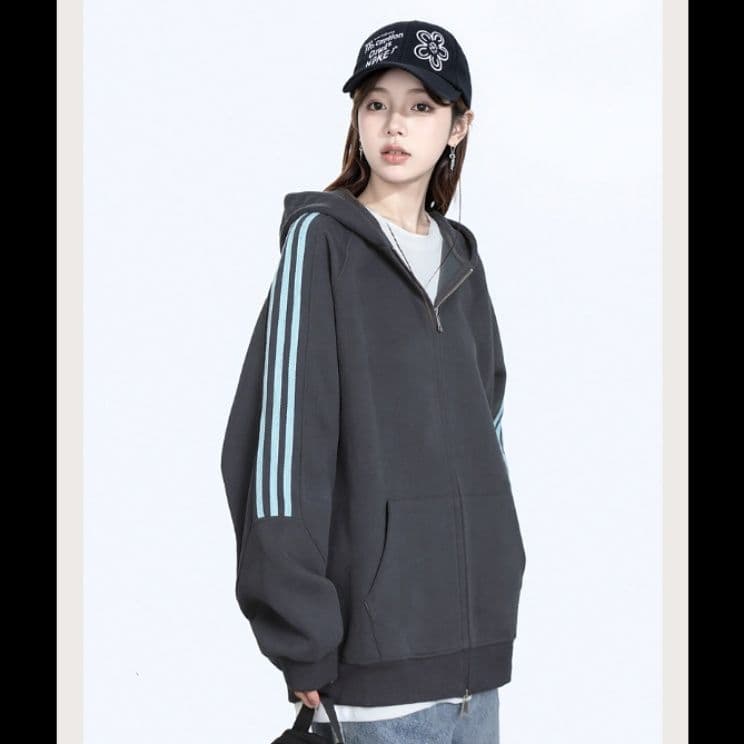 ストリートファッション サイドライン ゆったりパーカー