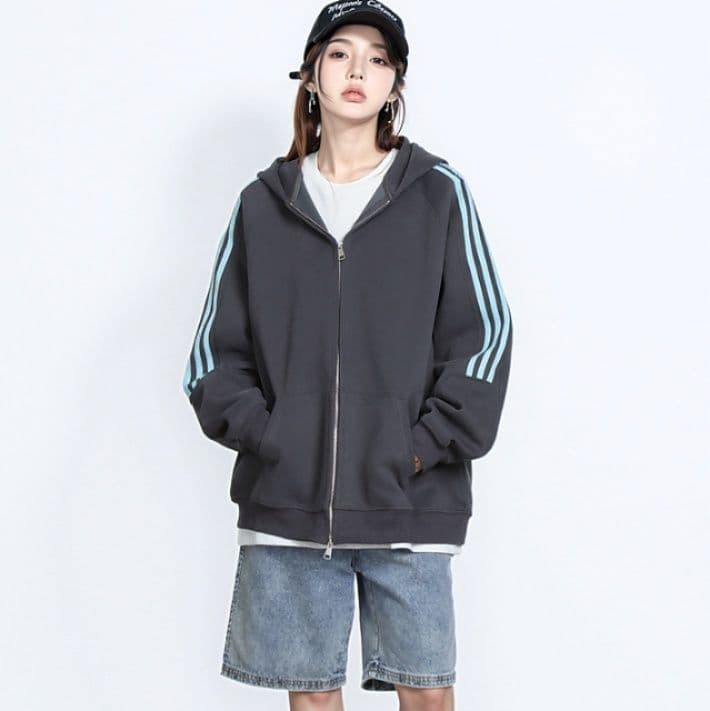 ストリートファッション サイドライン ゆったりパーカー