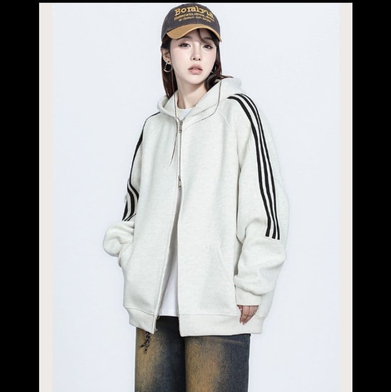 ストリートファッション サイドライン ゆったりパーカー