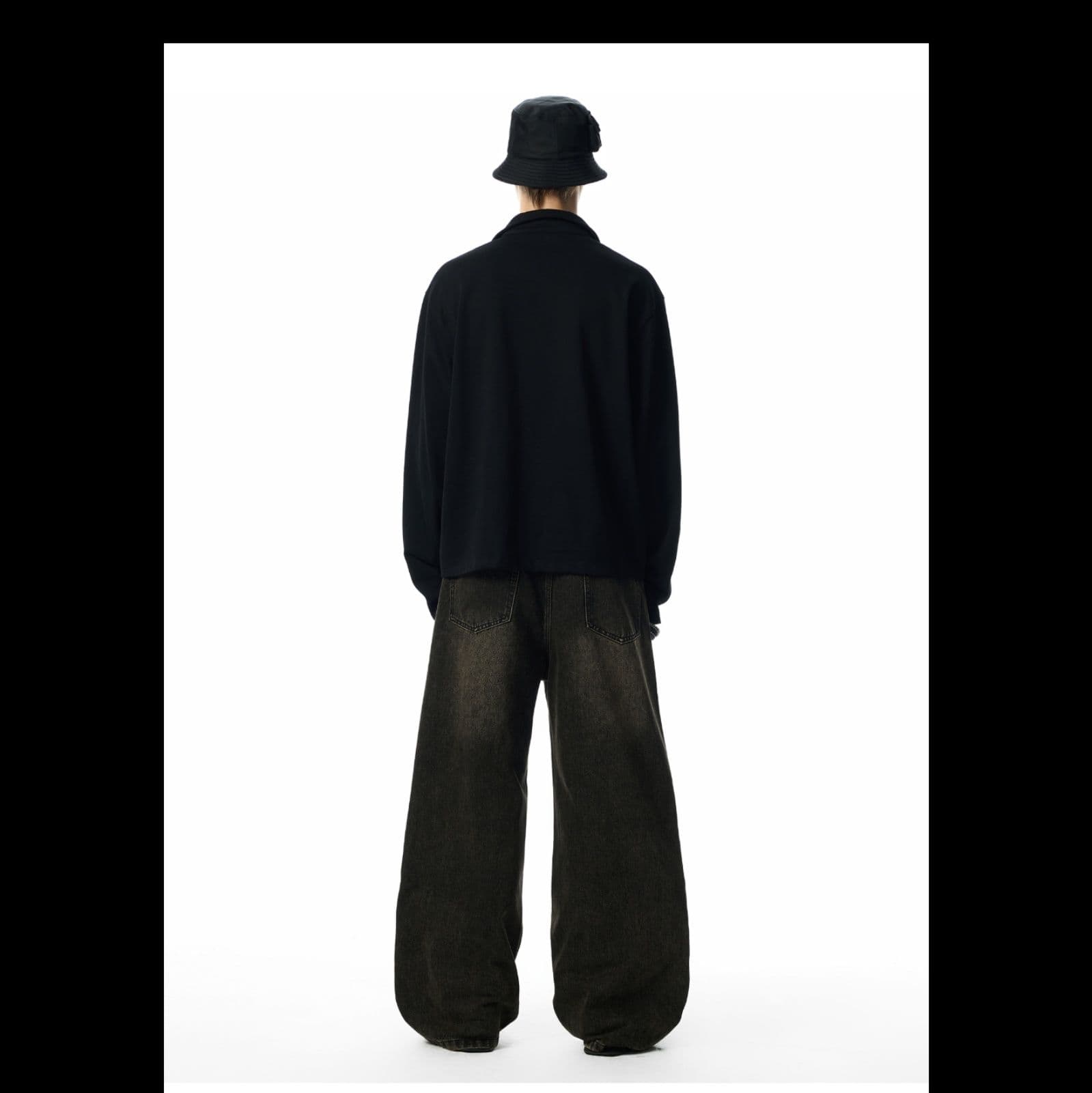 ストリートファッション ゆったりワイドデニムパンツ