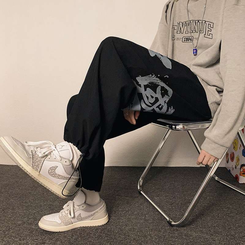 ストリートファッション グラフィックプリント ワイドカーゴパンツ