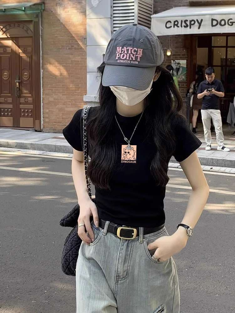ストリートファッション ストリートアートプリント半袖Tシャツ
