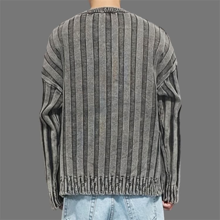 ストリートファッション ストリートファッション 破れ加工リブ編みニット