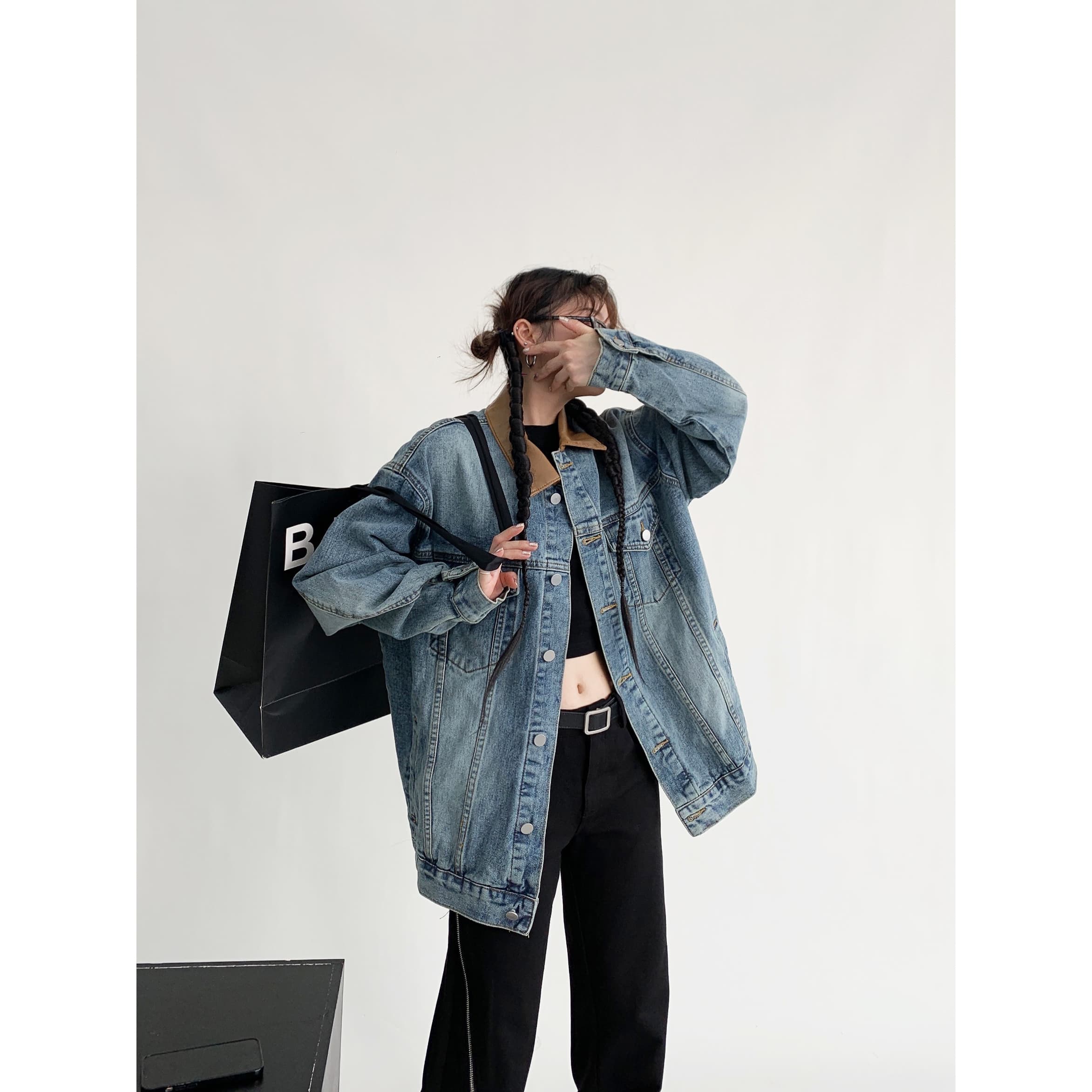 ストリートファッション オーバーサイズゆったり着回し万能デニムジャケット