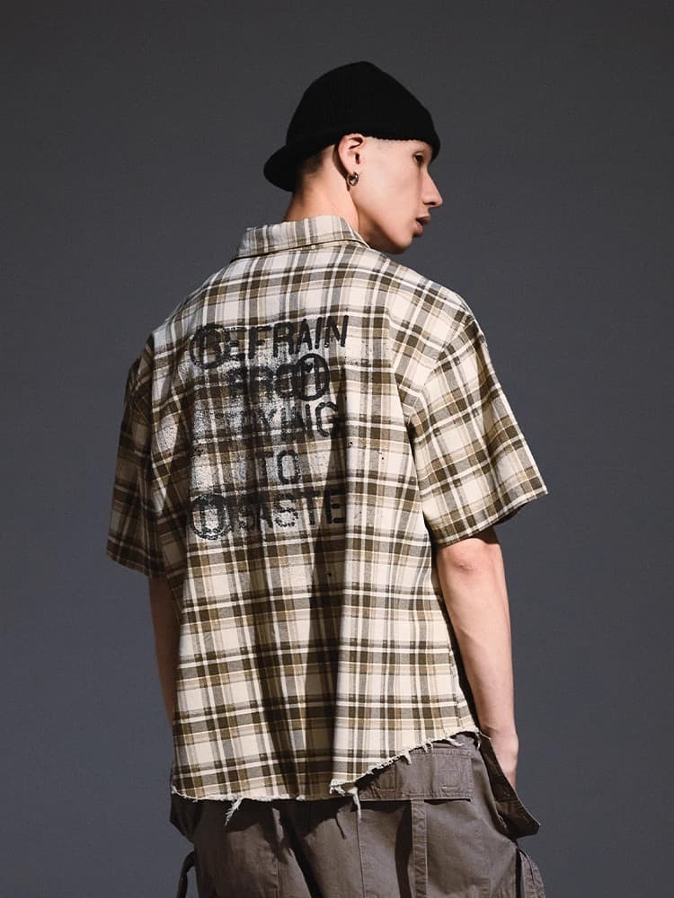 ストリートファッション グラフィティーチェックシャツ