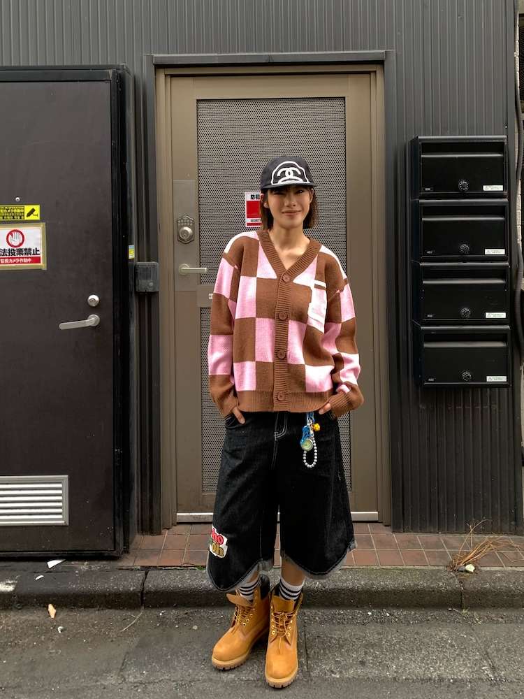ストリートファッション チェック柄オーバーサイズカーディガン