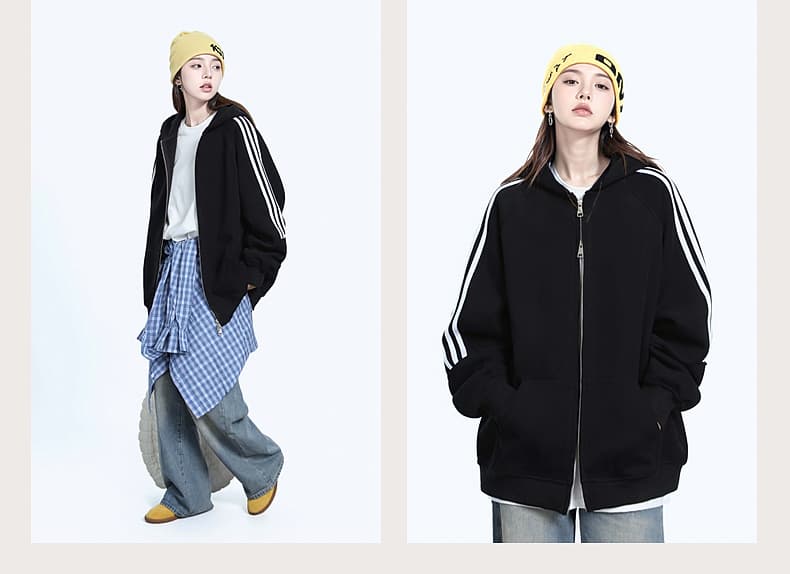 ストリートファッション サイドライン ゆったりパーカー