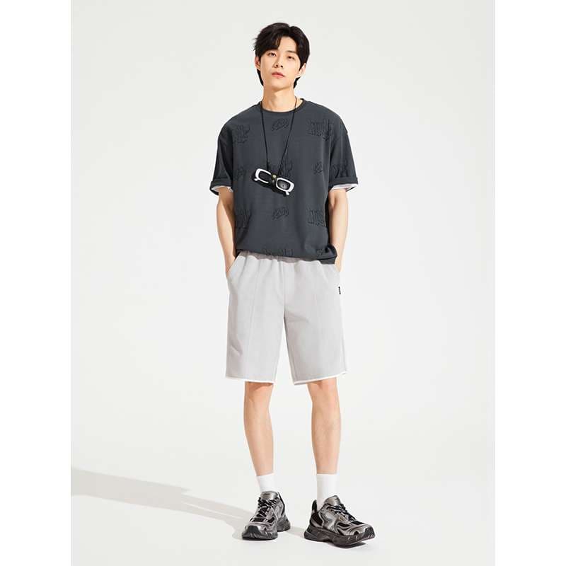 ストリートファッション 総柄エンボス加工オーバーサイズTシャツ