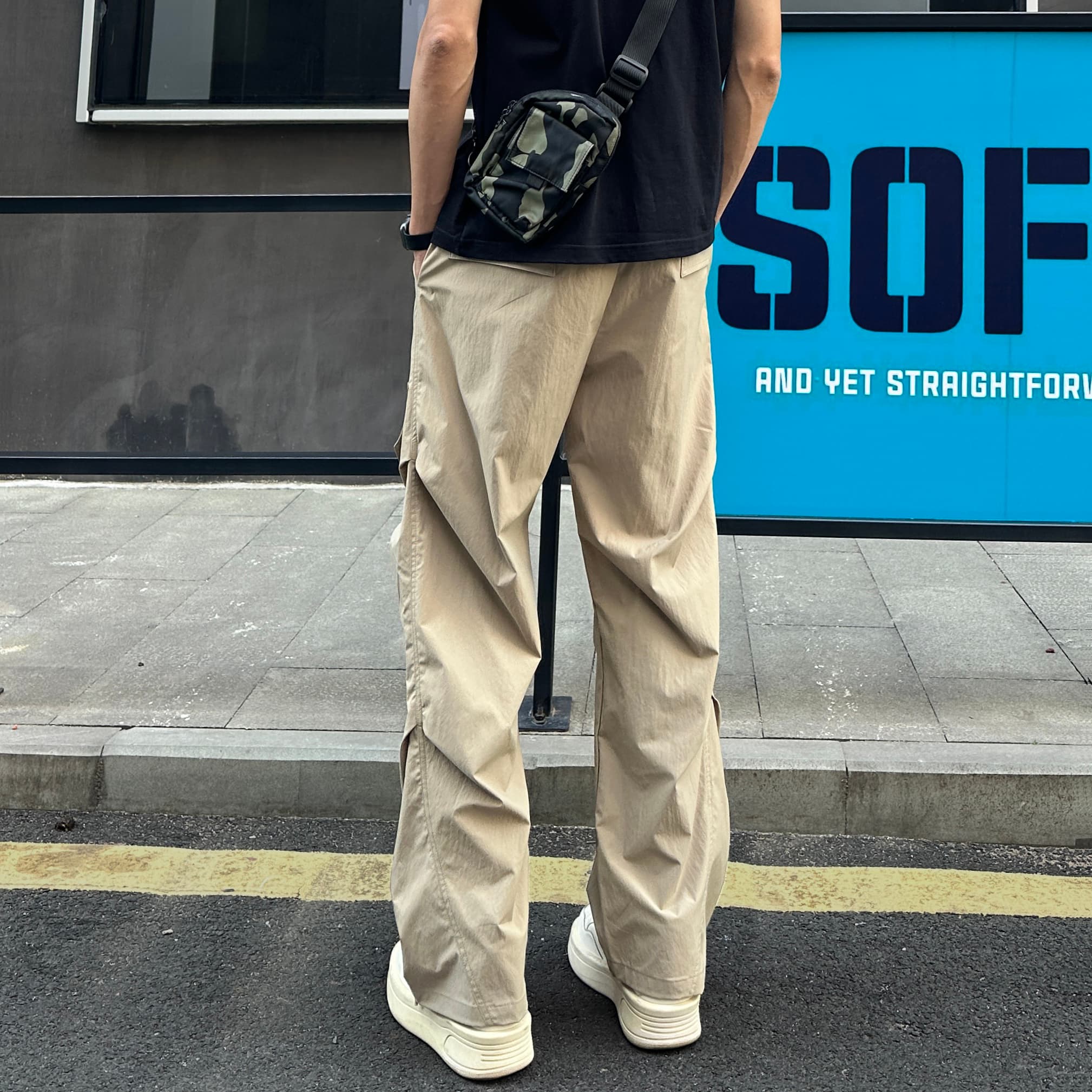 ストリートファッション サイドポケット ワイドカーゴパンツ