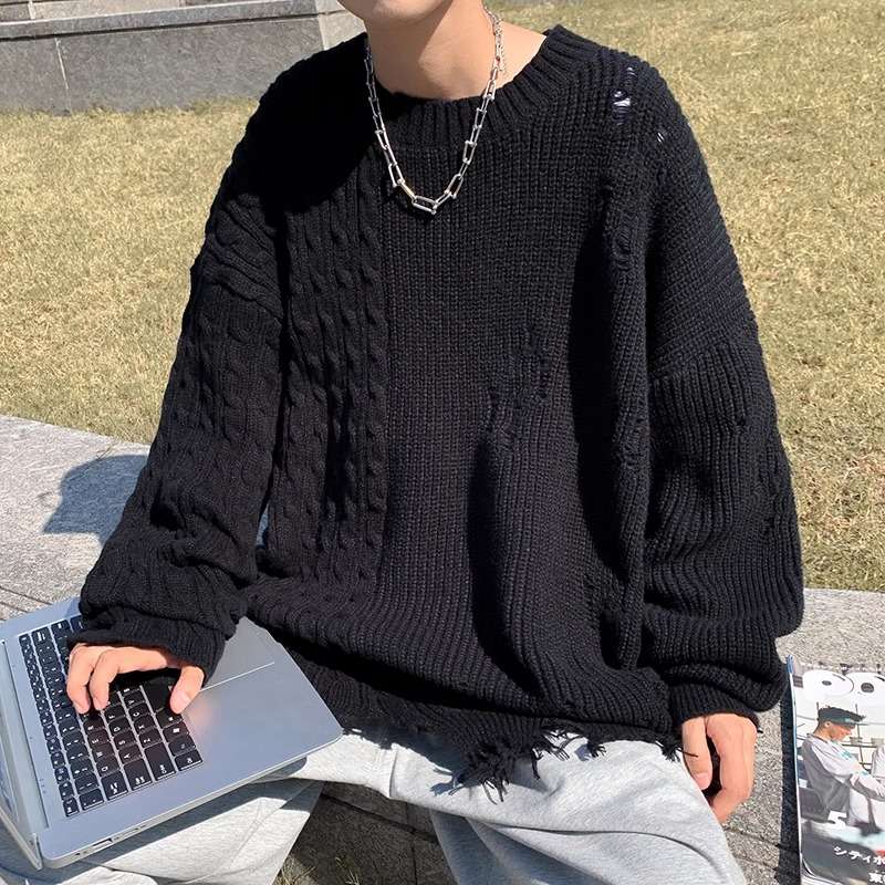 ストリートファッション ダメージ加工オーバーサイズニット