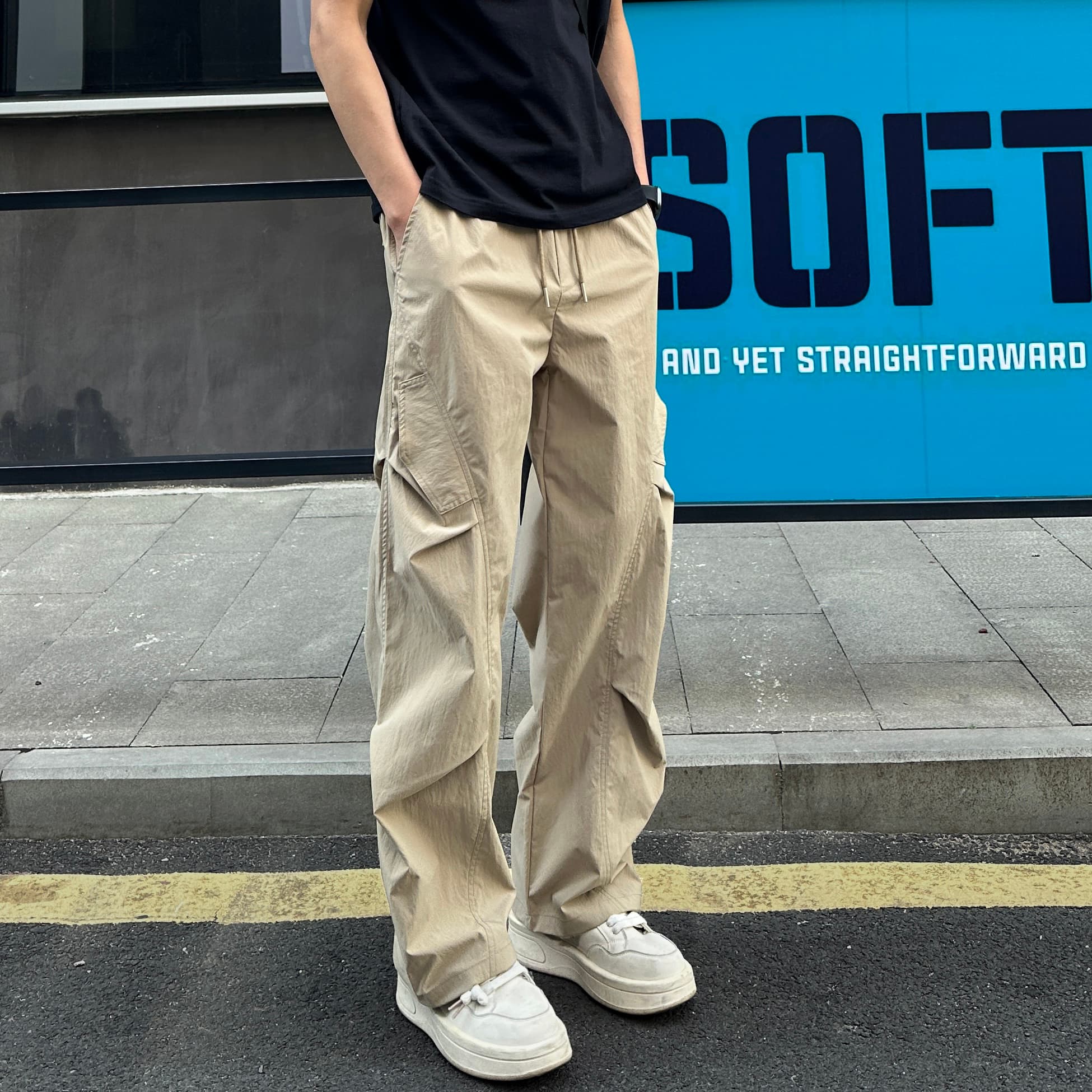 ストリートファッション サイドポケット ワイドカーゴパンツ