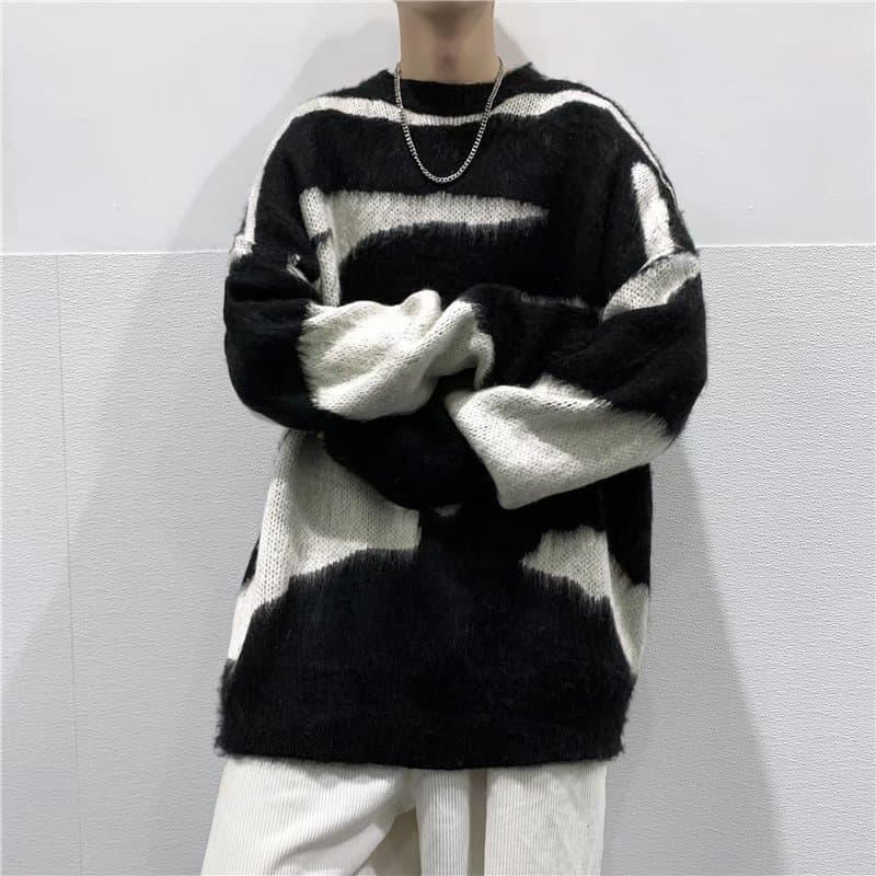 ストリートファッション 抽象模様オーバーサイズニット