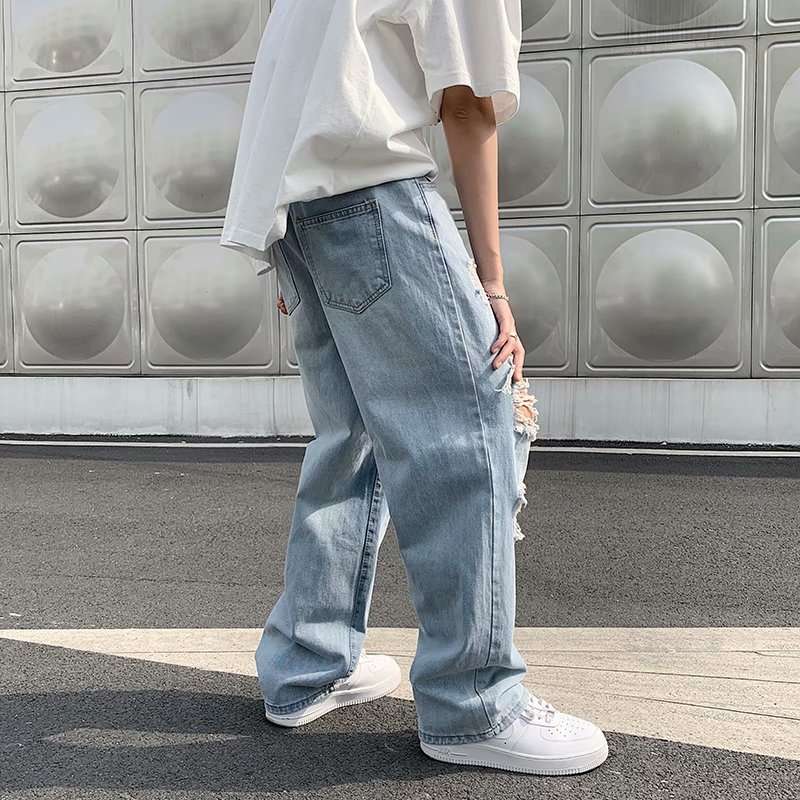 ストリートファッション ダメージ加工オーバーサイズデニムパンツ