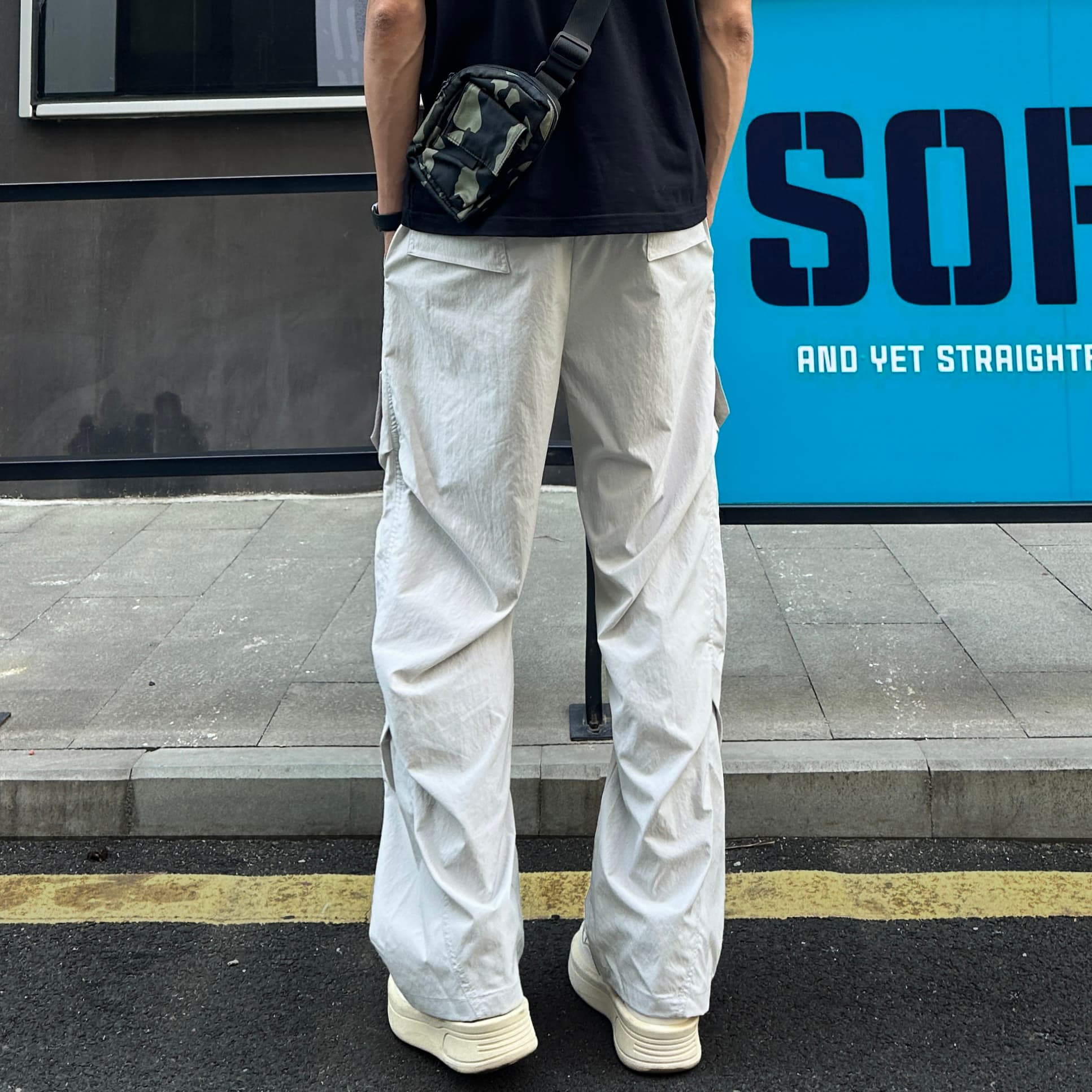 ストリートファッション サイドポケット ワイドカーゴパンツ