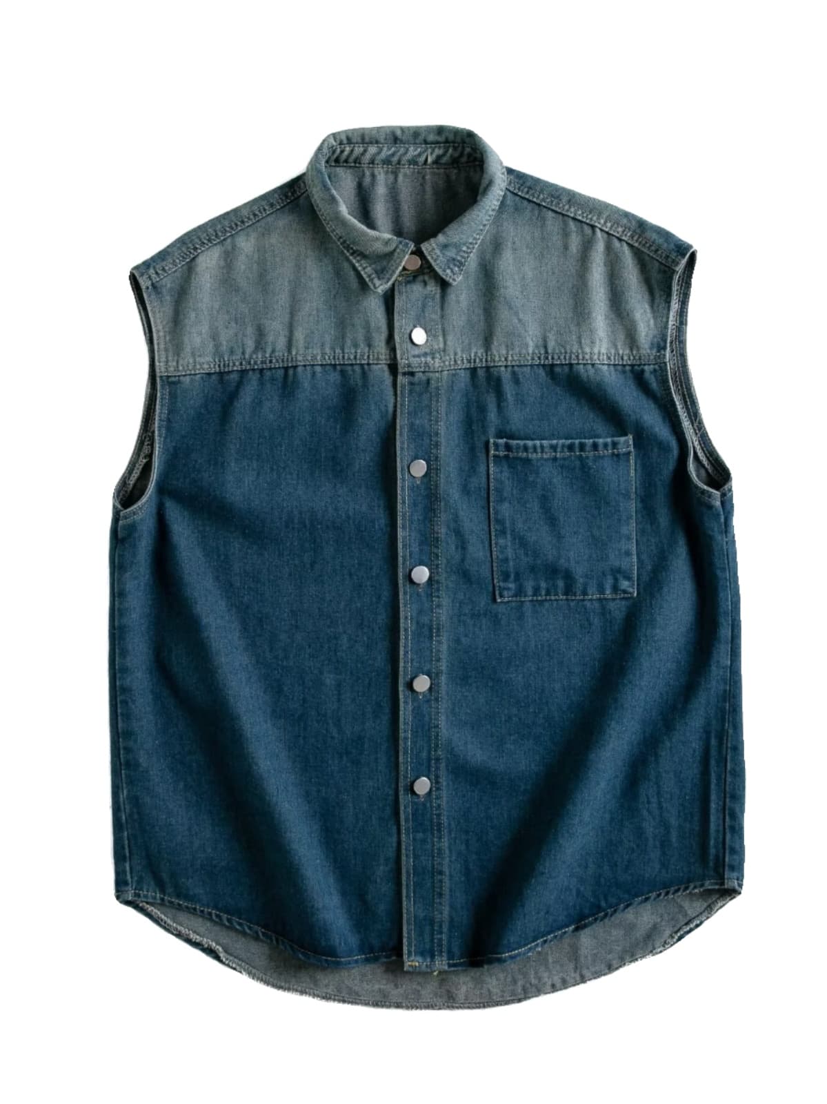 ストリートファッション ストリートファッション デニムシャツベスト 白袖切り替え