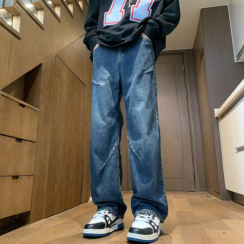 ストリートファッション クロスステッチ入り ゆったりデニム