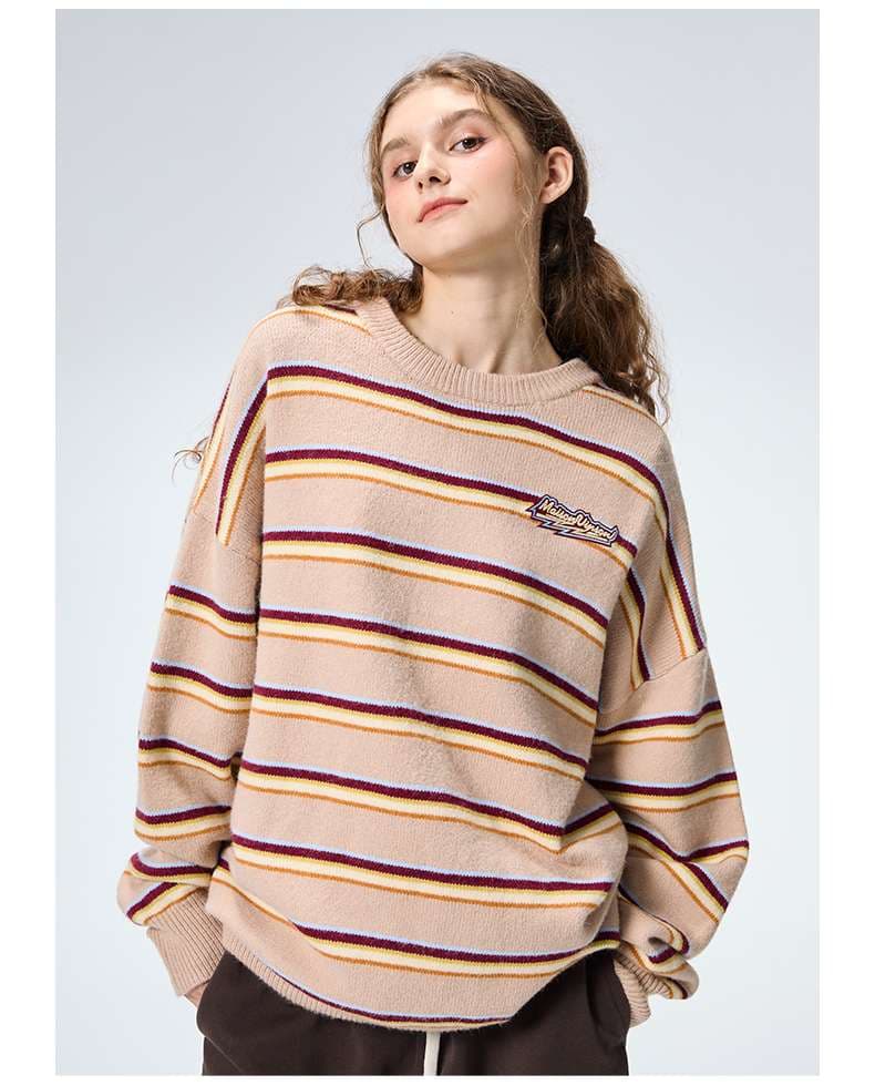 ストリートファッション オーバーサイズボーダーニットセーター