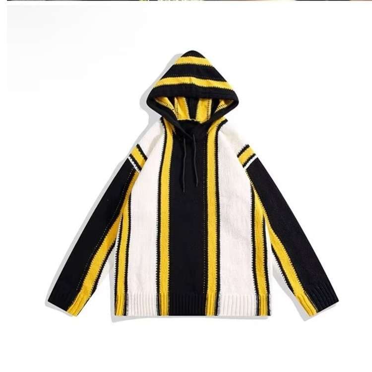 ストリートファッション ジオメトリックパターンフーディーニット