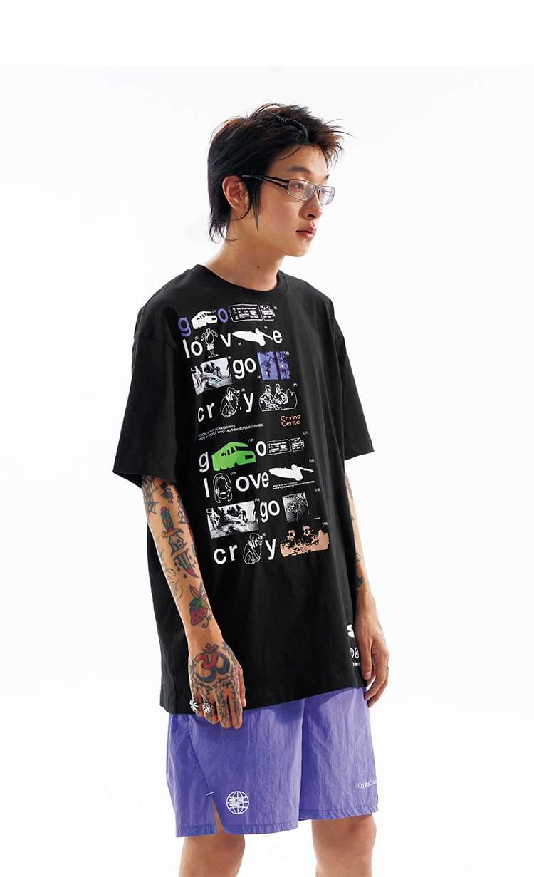 ストリートファッション グラフィックプリント オーバーサイズ長丈Tシャツ