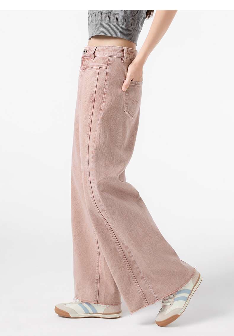 ストリートファッション ゆったりワイドレッグデニムパンツ