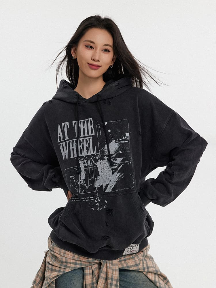ストリートファッション ストリートファッション ヴィンテージ加工 グラフィックパーカー