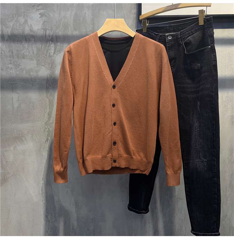 ストリートファッション シンプルベーシックVネックカーディガン