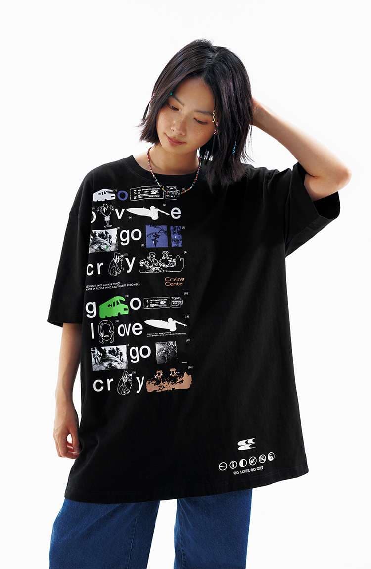 ストリートファッション グラフィックプリント オーバーサイズ長丈Tシャツ