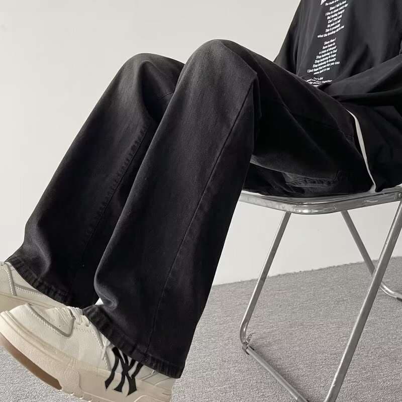 ストリートファッション ゆったりストレートデニムパンツ