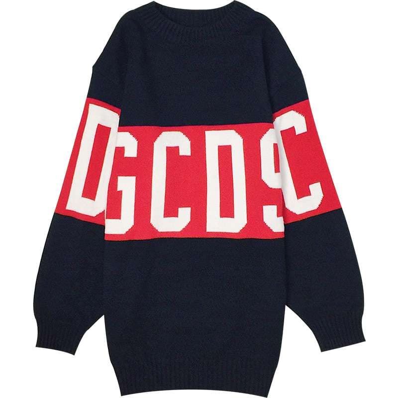 ストリートファッション オーバーサイズロゴニットワンピース