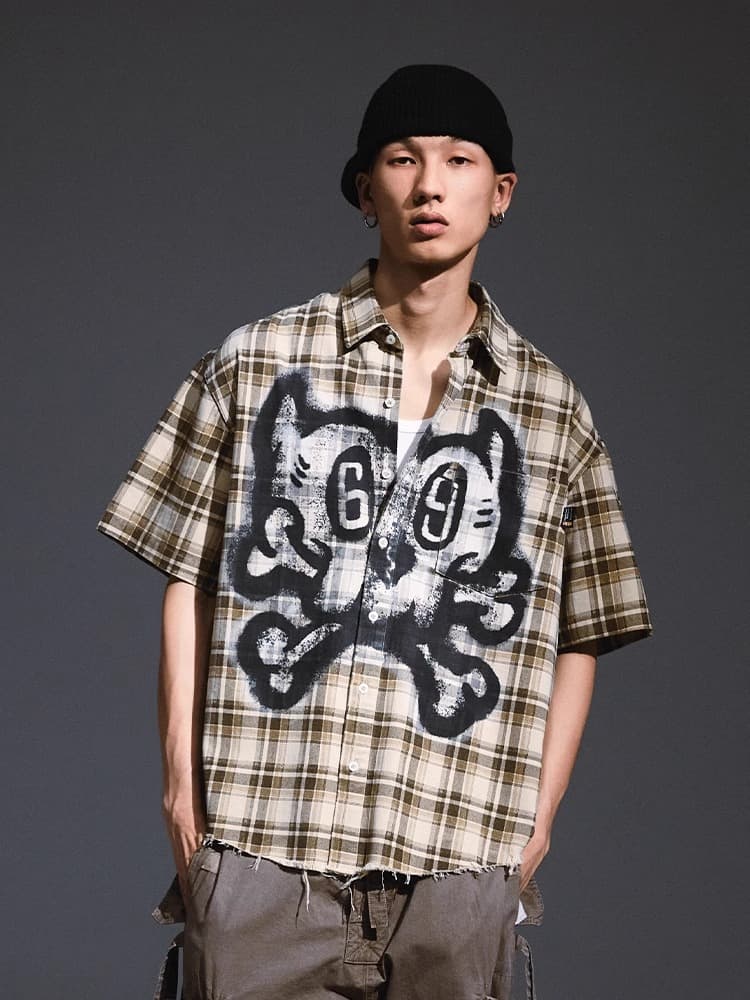 ストリートファッション グラフィティーチェックシャツ