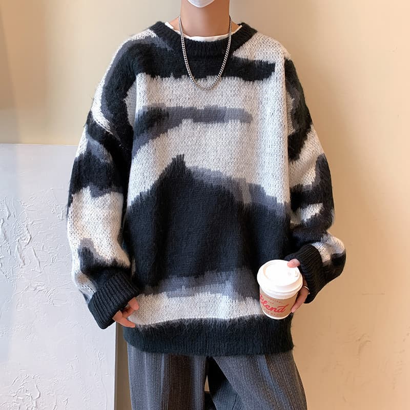 ストリートファッション アーバンぼかし模様ニット