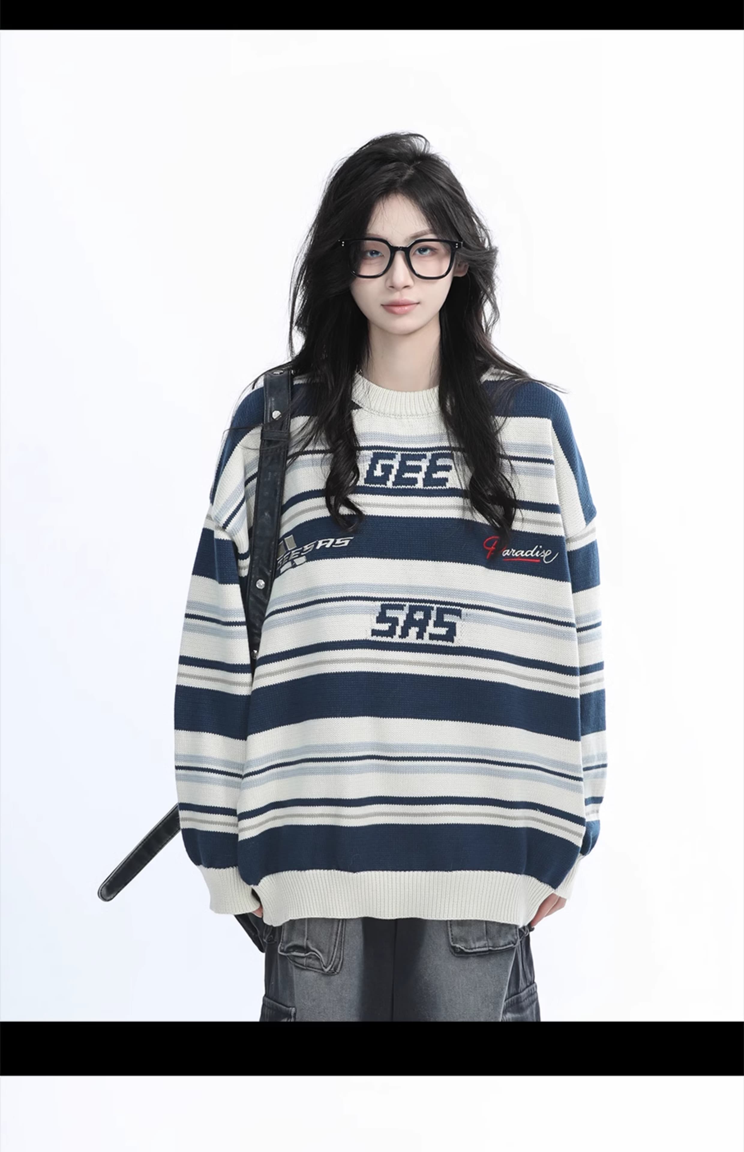 ストリートファッション ストリートファッション ルーズシルエット ボーダーニット