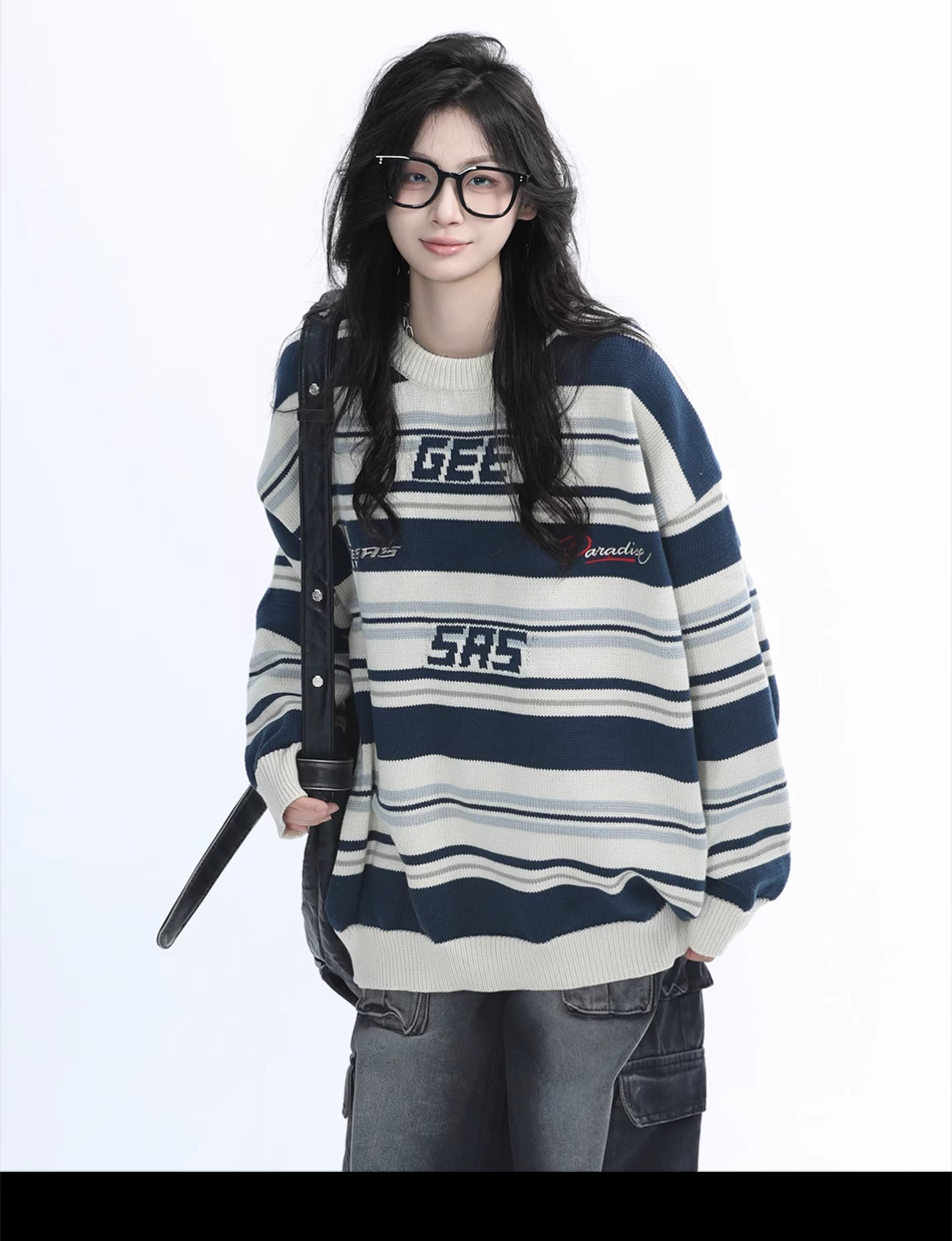 ストリートファッション ストリートファッション ルーズシルエット ボーダーニット