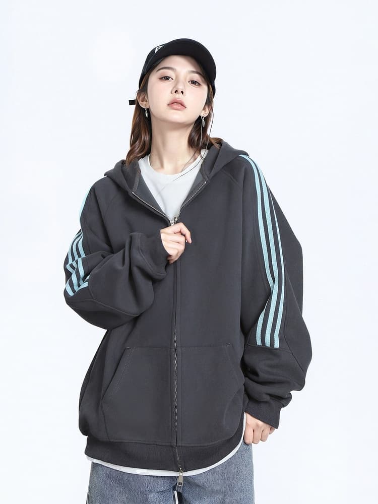 ストリートファッション サイドライン ゆったりパーカー
