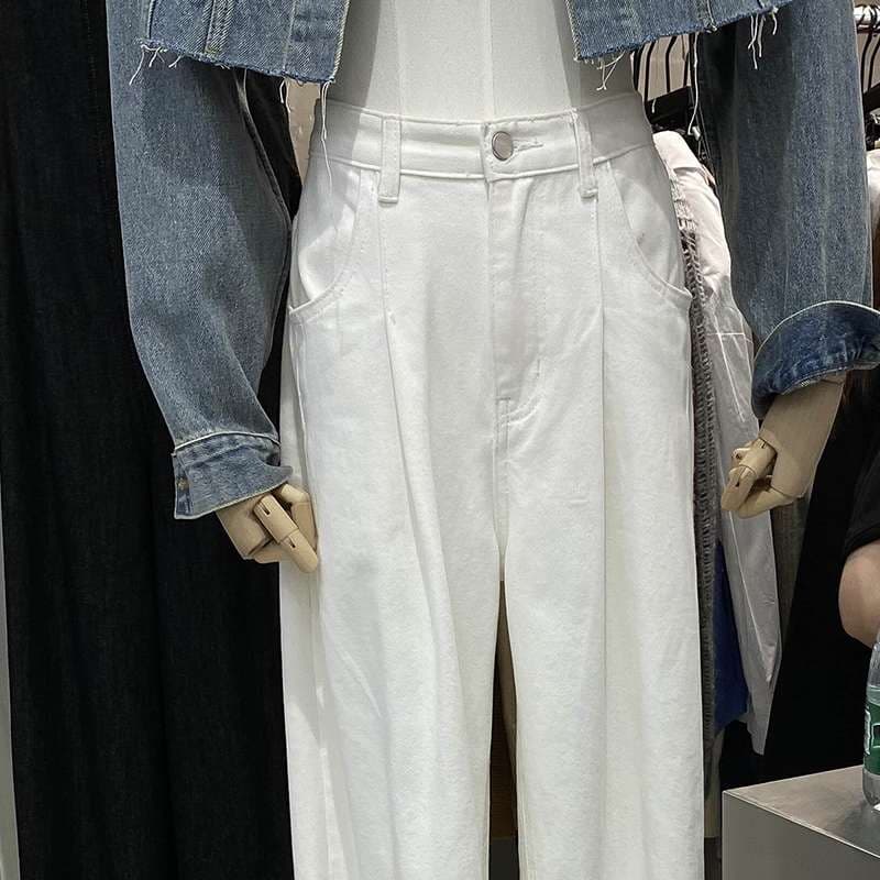ストリートファッション ゆったりワイドデニムパンツ