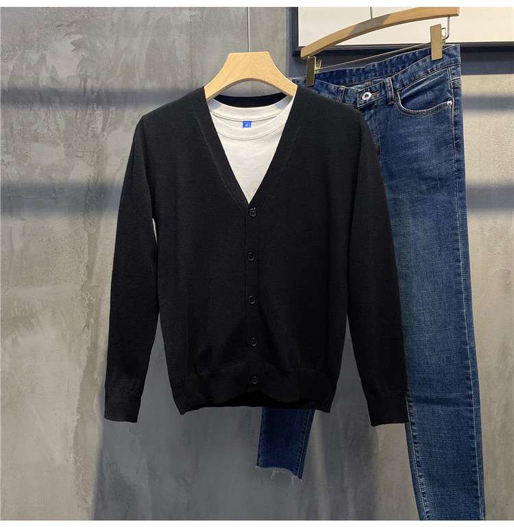 ストリートファッション シンプルベーシックVネックカーディガン