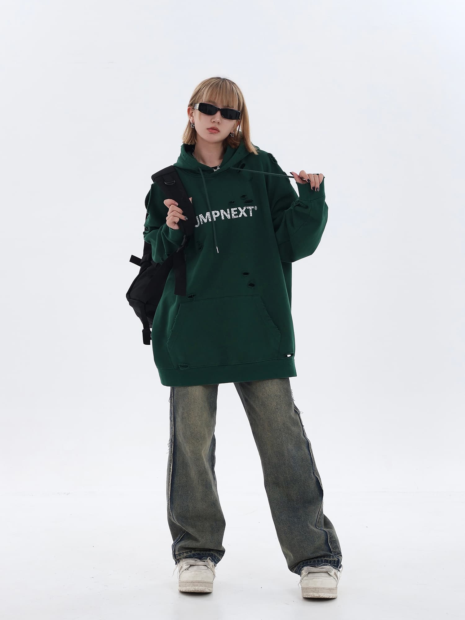 ストリートファッション ダメージ加工 特大パーカー