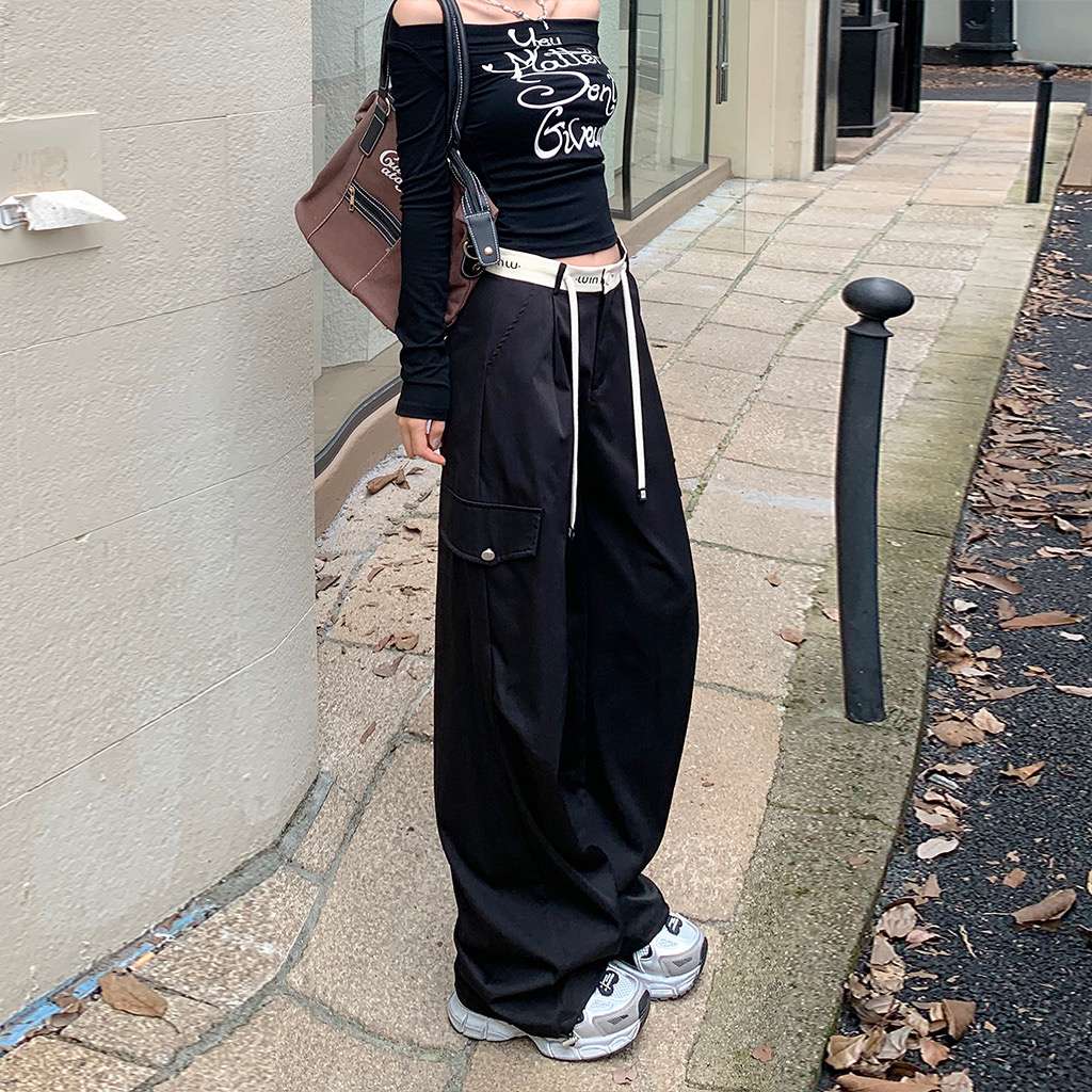 ストリートファッション ゆったりワイドシルエットカーゴパンツ