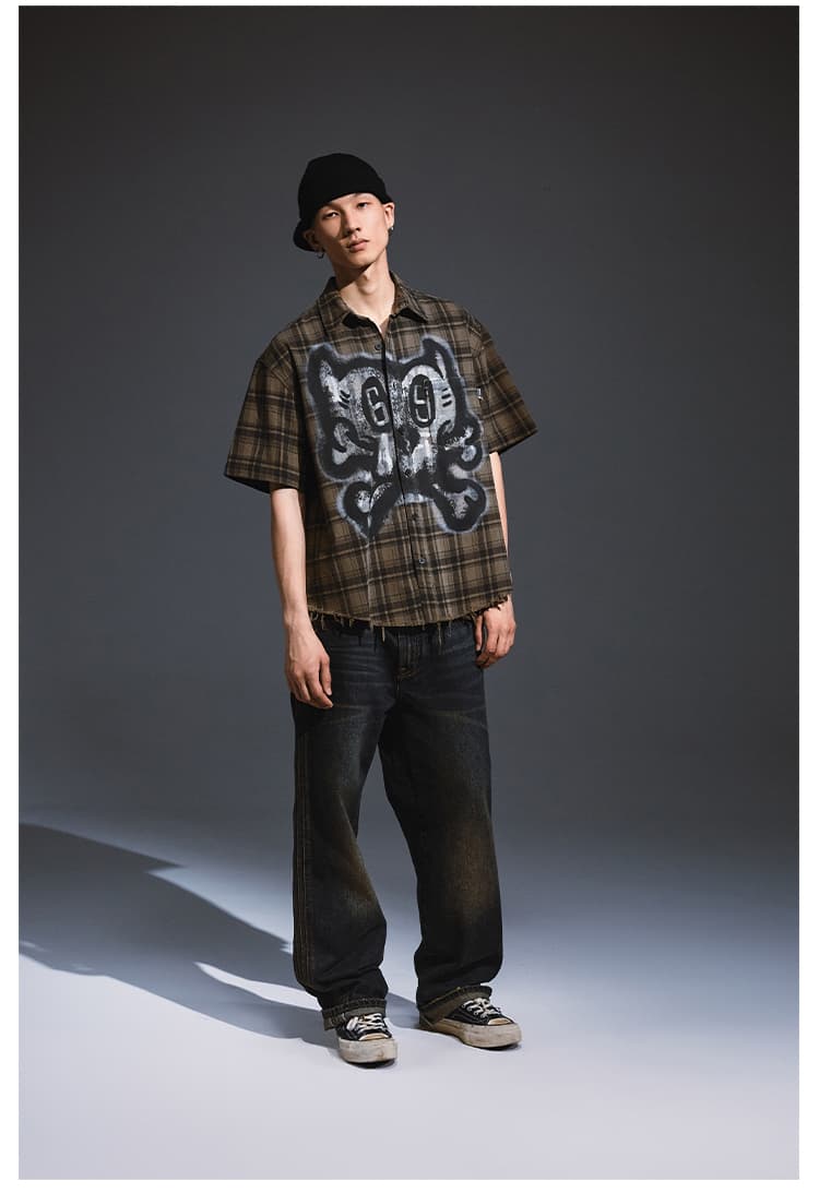 ストリートファッション グラフィティーチェックシャツ