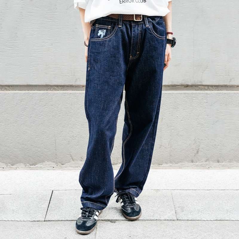ストリートファッション ワイドシルエット ゆったりデニムパンツ