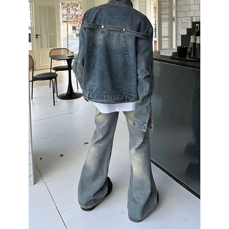 ストリートファッション オーバーサイズワイドフレアデニムパンツ