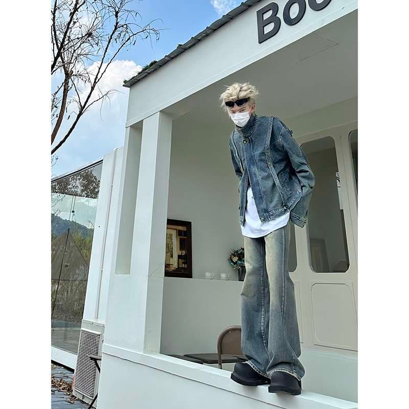 ストリートファッション オーバーサイズワイドフレアデニムパンツ